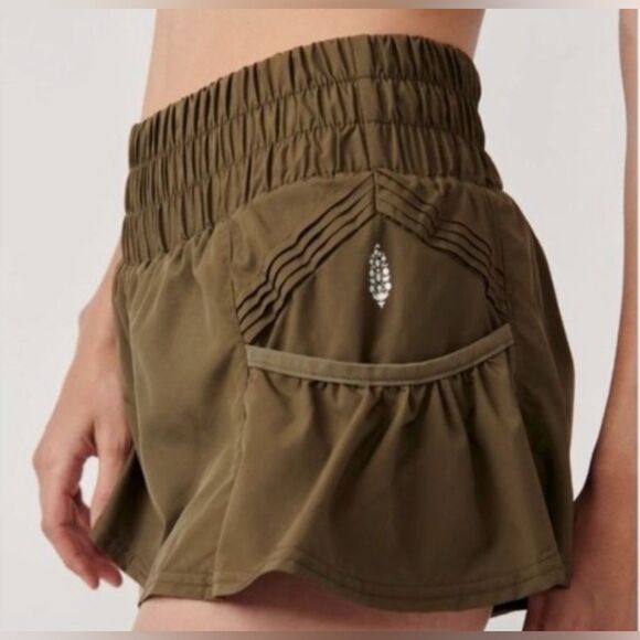 Free People Movement Get Your Flirt On Shorts in Dark Olive small - Picture 1 of 8